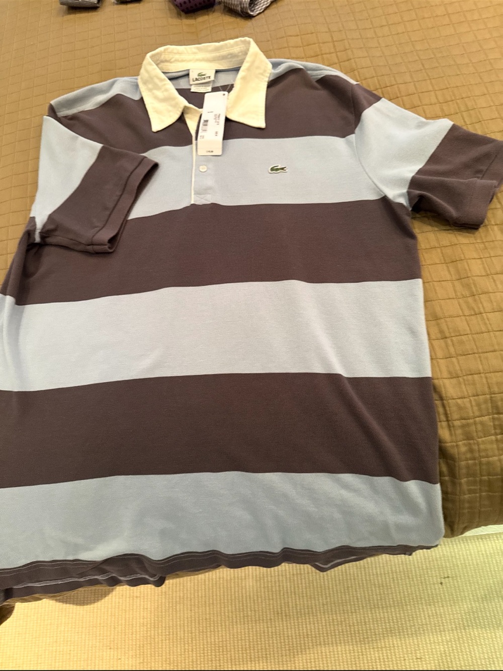 Lacoste Men's Wide Striped Polo in Light Blue and grey